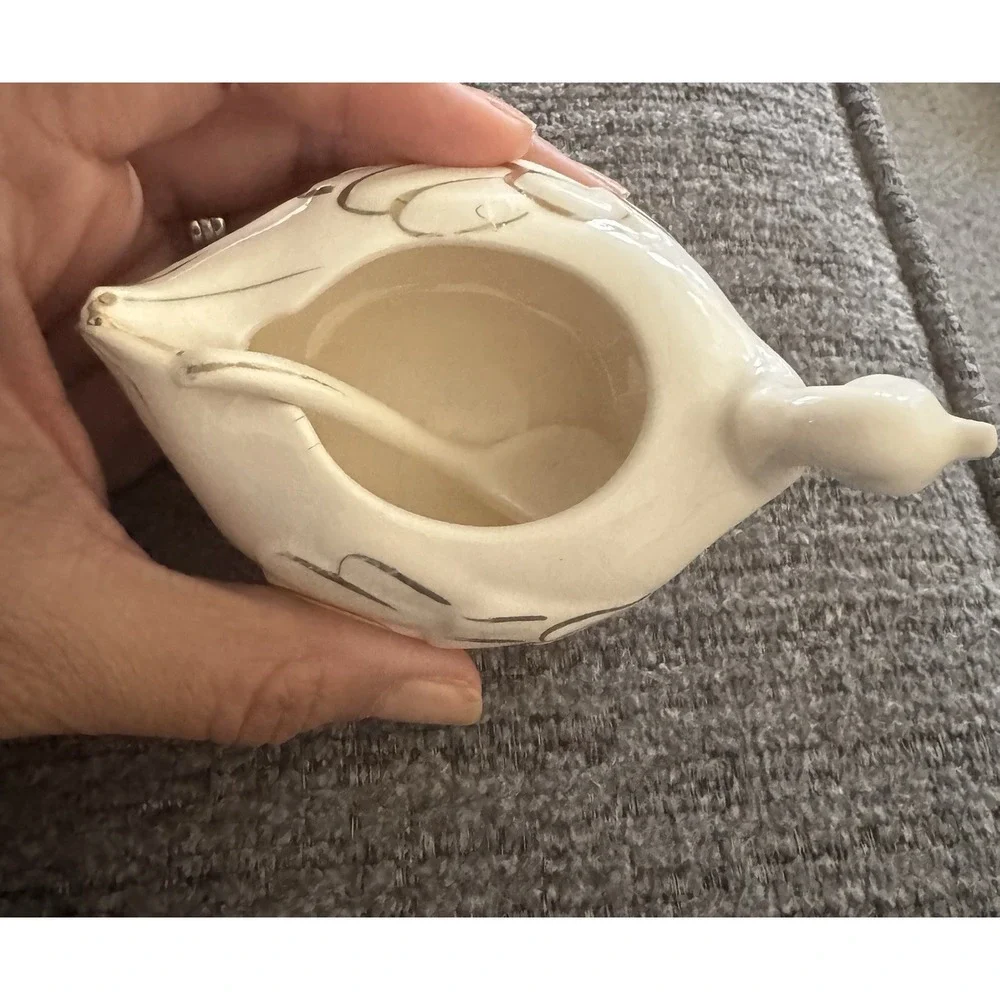 Vintage Ceramic‎ Swan Stacking Salt Pepper Condiment Pot With Spoon